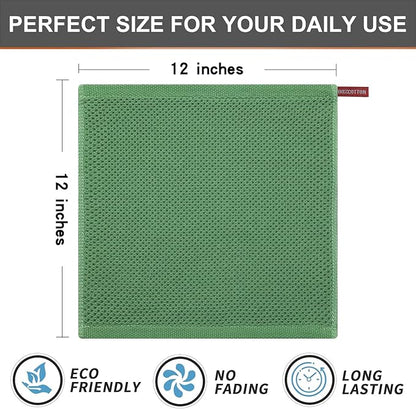 Kitinjoy 100% Cotton Kitchen Dish Cloths, 12 Pack Waffle Weave Ultra Soft Absorbent Dish Towels for Drying Dishes Quick Drying Kitchen Towels Dish Rags, 12 X 12 Inches, Grass Green