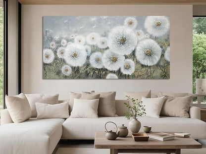 Ardemy Dandelion Wall Art Extra Large Floral Pictures Wall Decor Living Room Flowers Paintings Textured Artwork for Walls Bedroom Kitchen Dining Room Home Office, 58"x29"