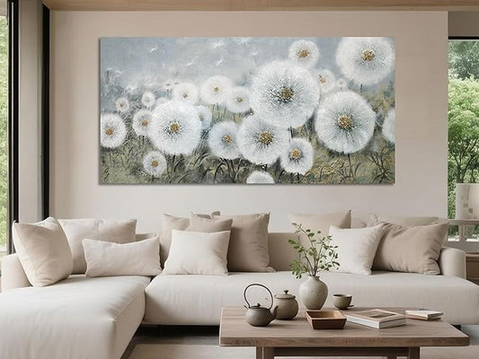 Ardemy Dandelion Wall Art Extra Large Floral Pictures Wall Decor Living Room Flowers Paintings Textured Artwork for Walls Bedroom Kitchen Dining Room Home Office, 58"x29"