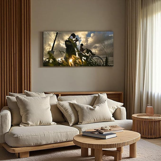 Sunset Meadow Canvas Wall Art Painting Home Modern Artwork Decorations Framed for Living Room Bedroom Office 40x20 Inch(24x12 Inch) (Asian, Color2, 40L x 20W)
