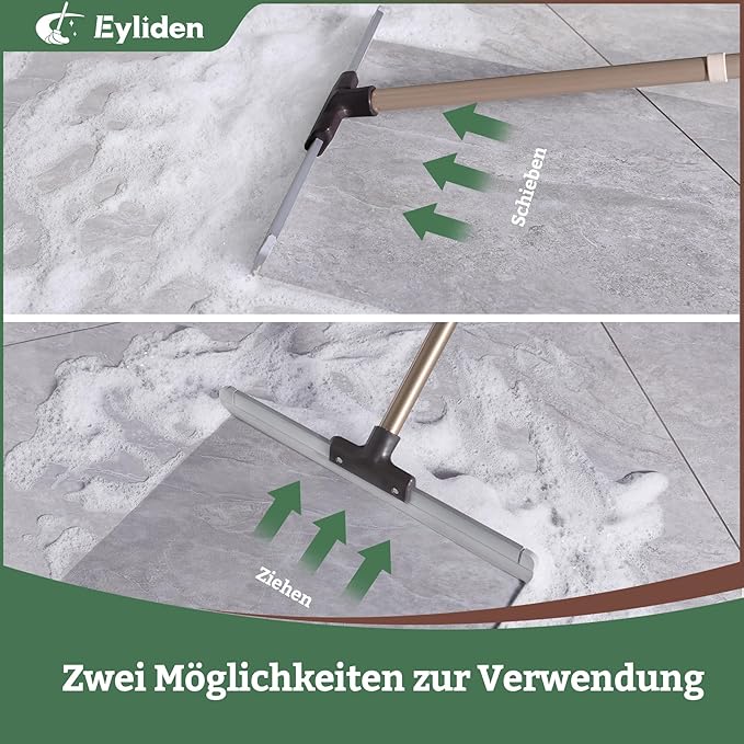Eyliden 17" Rubber Floor Squeegee - Quick Water & Foam Removal, Dual-Action Push & Scrape Heavy-Duty Scrubber Broom with Telescopic Handle, for Bathroom Shower Kitchen Floors Glass Pool