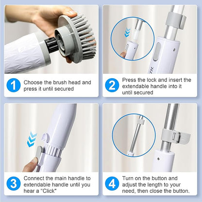 Electric Spin Scrubber, Cordless Cleaning Brush with Long Handle & 8 Brush Heads IPX7 Waterproof Bathroom Scrubber for Tub Grout Tile Floor, TBL03