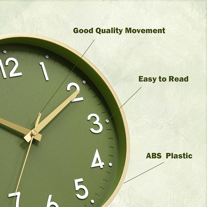 Mosewa Wall Clock 10 Inch, Battery Operated Silent Non-Ticking Modern Analog Clock Decorative for Kitchen, Bedroom, Office(Gold)