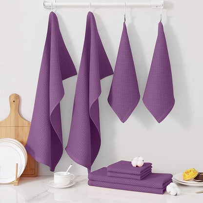 Homaxy 100% Cotton Kitchen Towels and Dishcloths Set, 12 x 12 Inches and 13 x 28 Inches, Set of 10 Bulk Kitchen Towels Set, Ultra Soft Absorbent Dish Cloths for Washing Dishes, Purple