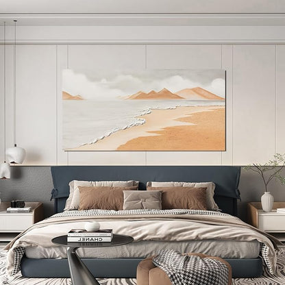Canvas White Wall Art Decor Abstract Canvas Art Wall Decor Beach Coastal Wall Art Prints Large Modern Minimalist Wall Art Decorations Brown Artwork for Walls Bedroom Office Kitchen Wall Decor 24"X48"