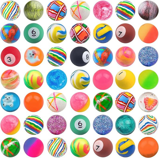 50 Pieces 27 mm Mixed Pattern Colorful Bouncy Balls for Kids Assorted Bouncy Balls Toys for Kids Party Favors, Birthdays Party Favors, Classroom Prizes