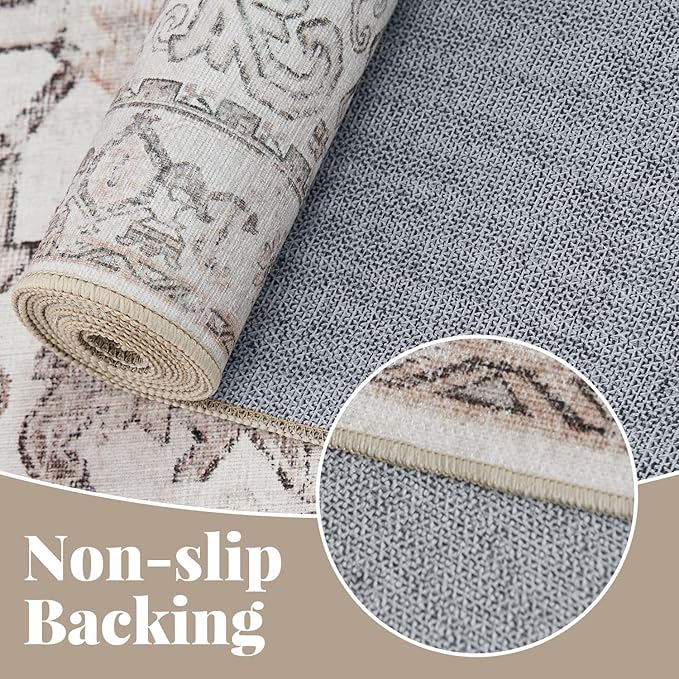 jinchan Runner Rug 2x5 - Vintage Hallway Machine Washable Rug Floral Non Slip with Rubber Backing Ultra-Thin Carpet Runner for Kitchen Bedroom Laundry Room Farmhouse Entryway (2x5ft,Grey)