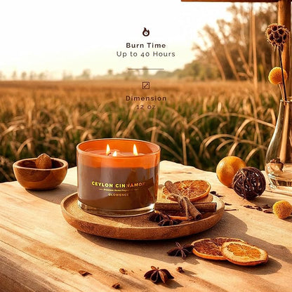 Cinnamon Scented Candle - 100% Natural Soy Wax - Large 3 Wick Jar Candle - Up to 40 Hours Burning Time - Aromatherapy Candles for Home - Housewarming Gift for Men and Women