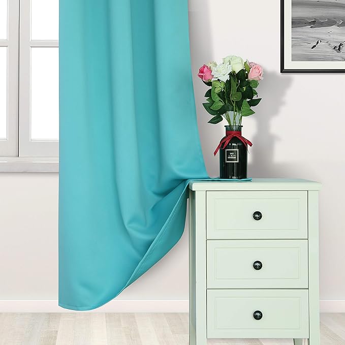 DWCN Turquoise Curtains for Bedroom, Blackout Curtains for Living Room, Thermal Room Darkening Darpes - W38 x L54 Inch Length, Set of 2