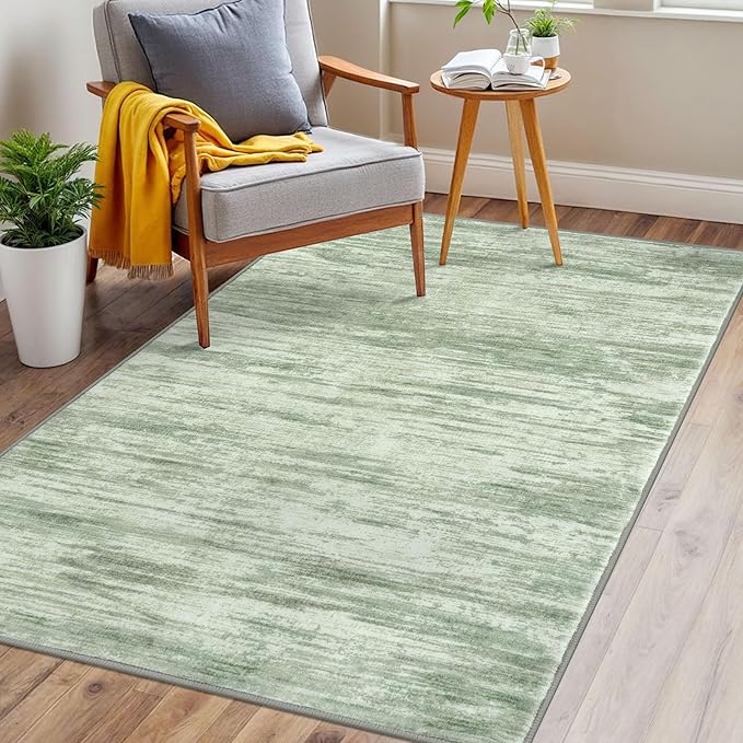 3x5 Modern Abstract Area Rug for Entryway, Light Sage Green and Ivory Super Soft Washable Rug with Non-Slip, Low-Pile Door Mat Indoor for Living Room Bedroom, Carpet with Non-Shedding