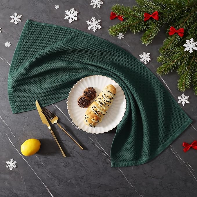 Homaxy 100% Cotton Kitchen Towels and Dishcloths Set, 12 x 12 Inches and 13 x 28 Inches, Set of 16 Bulk Kitchen Towels Set, Ultra Soft Absorbent Dish Cloths for Washing Dishes, Blackish Green