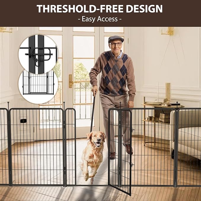 mestyl Dog Play Pen Indoors, Heavy Duty Metal Puppy Playpen, Portable Dog Exercise Pen Temporary Pet Fence with 2 Gate, 32" Height 16 Panels Foldable Dog Kennel for Large/Medium/Small Dogs