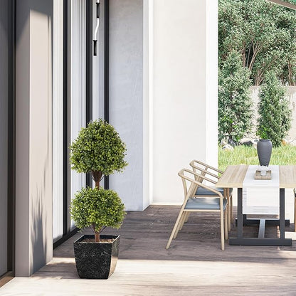 THE BLOOM TIMES 40" Tall Artificial Boxwood Double Ball Topiary Trees, UV Resistant Large Fake Potted Plants for Outdoor Planter, Realistic Faux Bushes Shrubs for Front Porch Outside Decor Set of 2