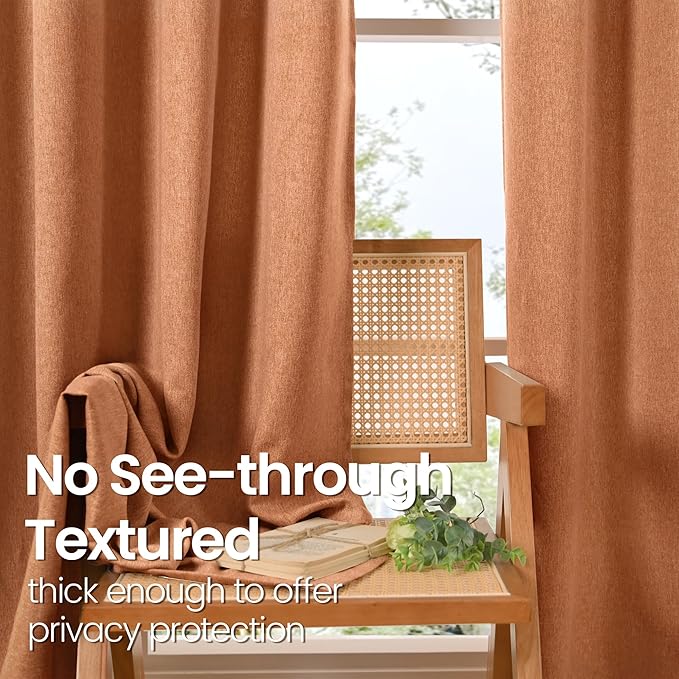 BGment Terracotta Linen Curtains for Living Room 63 Inch Length 2 Panels Set, Window Drapes Country Rustic Textured Light Filtering for Bedroom Privacy with Grommet Burnt Orange, Each 52 Inch Wide
