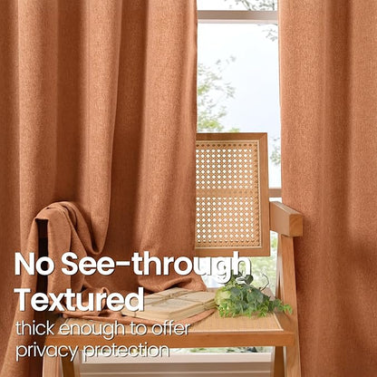 BGment Terracotta Burnt Orange Linen Curtains 78 Inch Length for Living Room, Thick Non See Through Rustic Window Drapes Grommet Light Filtering for Bedroom Privacy, 2 Panels, Each 52 Inch Wide