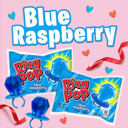 Ring Pop Blue Candy, 70 Ct Individually Wrapped Bulk Lollipop Pack, Blue Raspberry Flavored Lollipop Suckers for Kids, Fun Candy Bulk for Valentine's Gifts, Goodie Bags, Party Favors
