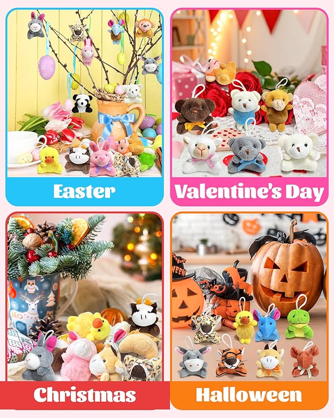 24 Pack Mini Stuffed Animals, Small Plush Keychain Party Favors for Kids 3-5, 4-8, 8-12, Bulk Treasure Box Toys for Classroom Prizes, Valentines Day School Gifts, Goodie Bags Stuffers