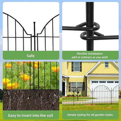 Decorative Metal Garden Fence 10 Panels, 24in (H) x 20ft (L) No Dig Dog Fence Outdoor for Yard, Temporary Rustproof Metal Wire Rabbit Dog Garden Border Fencing for Patio