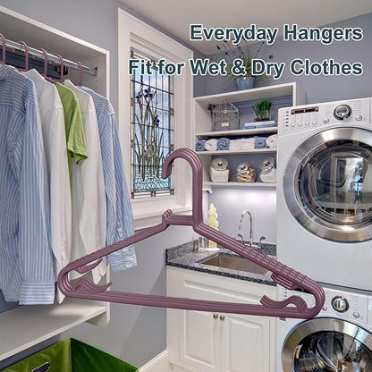 Plastic Hangers 50 Pack, Light Weight Durable Clothes Hangers with Hooks Standard Size G-Shape&Non-Slip Coat Hangers for Everyday Use (Purple)