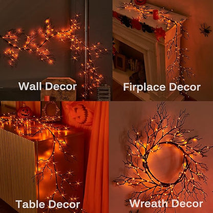 LITBLOOM Halloween Garland Lights 8 Functions 120 Orange and Purple Bi-Color Fairy Lights, Lighted Black Garland Battery Operated for Fall Halloween Decor Inside Outdoor