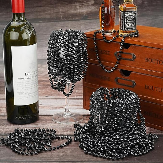 YAXINRUI 144 PCS Black Bead Necklaces, Black Mardi Gras Beads, Halloween Beads Necklace, New Year Eve Necklaces, 33 Inch Black Beaded Necklace for Mardi Gras Christmas Halloween Festive Events