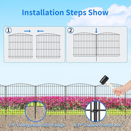 INJOPEXI Garden Fence 12 Panels 23.6ft (L)×24in (H) Decorative Garden Fences with 12 Panels Rustproof Wire No Dig Animal Barrier Fencing Dog Fence for Yard Outdoor Patio - Without Fence Gate
