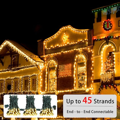 25ft 50 Counts Yellow LED Christmas Lights - Commercial Grade Outdoor Waterproof, Wide Angle Green Wire, Xmas Tree Lights, IP65, UL