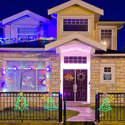 Christmas Decorations - 16" Christmas Window Silhouette Lights - 4 Pack Colour Lighted Santa & Bell & Reindeer & Christmas Tree for Holiday Indoor and Outdoor Wall Door Window Decorate