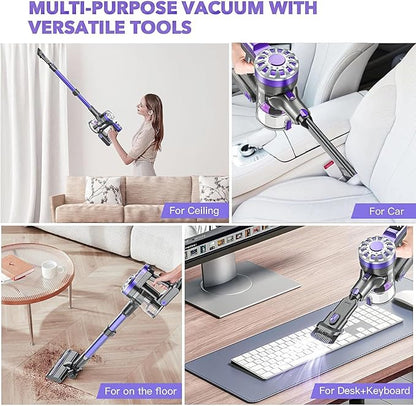 Cordless Vacuum Cleaner,Vacuum Cleaners for Home with Super Suction,Lightweight Stick Vacuum with 35 Mins Runtime,Rechargeable Cordless Vacuum for Carpet, Tile, Pet Hair, Hardwood Floors(Purple)