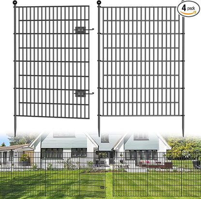 4 Panels No Dig Decorative Outdoor Garden Fence with Gate for Yard, 48 in(H) X 10.5 ft(L) Animal Barrier Fencing Rustproof Metal Wire Panel Border for Dog, Rabbits, and Patio Temporary Ground Stakes