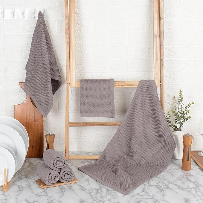 Premium 100% Cotton Waffle Weave Kitchen Dish Towels – Solid, Ultra Soft, Scratch-Free & Superb Absorbent - Quick Drying Cleaning Towels,Perfect Dish Cloth 13 x 28-6 Pack, Grey
