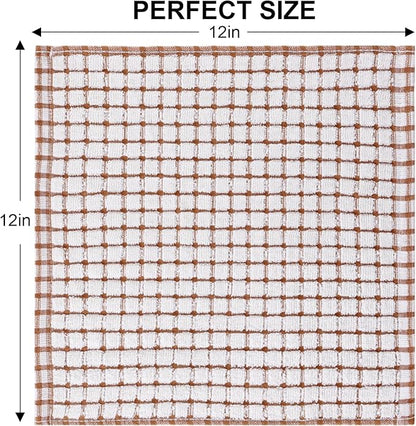 Kitinjoy Cotton 8 Pack Terry Kitchen Dish Cloths, 12 x 12 Inches Super Soft and Absorbent Dish Rags, Quick Drying Dish Towels for Washing Dishes, Brown
