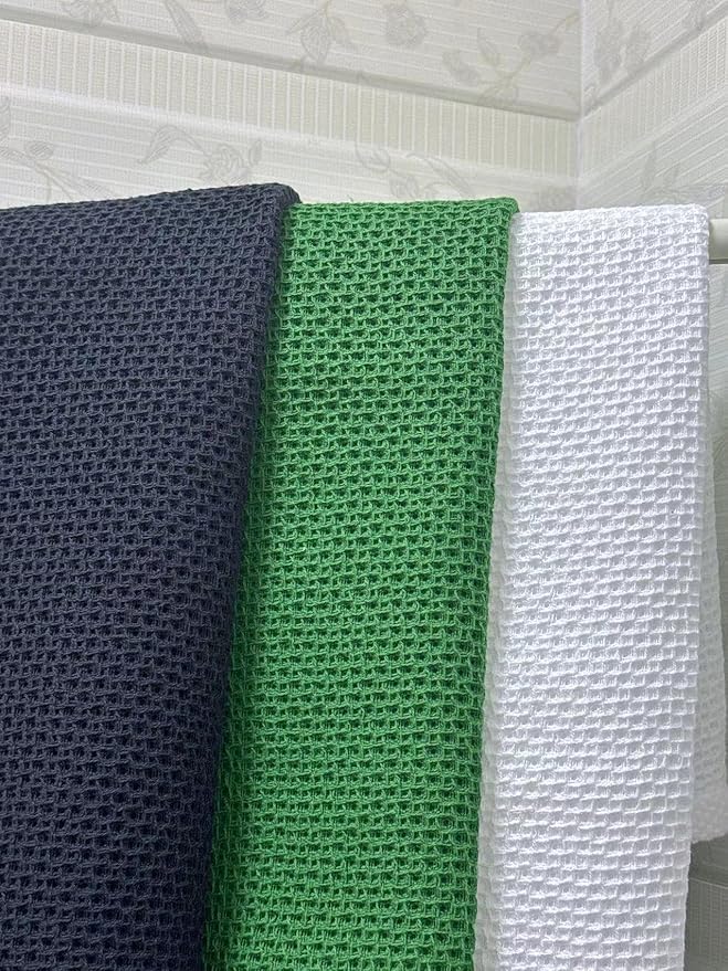 Mia'sDream Cotton Kitchen Towels and Dish Cloths Sets, Waffle Weave Dish Towels for Kitchen Drying Dishes, Soft and Absorbent Kitchen Hand Towels Washcloths, 13inch x 28inch 3 Pack (White)