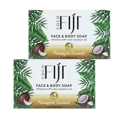 "Coco Fiji Soap Bar for Face and Body Infused With Organic Coconut Oil, Pineapple Coconut Essential Oil, Natural Soap for Moisturizing & Pore Purifying Skin, 7 oz, Pack Of 2 "