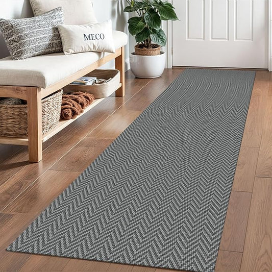 2x6 Ft Braided Runner Rug Washable Runners for Hallways Kitchen Runner Rug with Rubber Backing Cotton Entryway Runner Indoor, Woven Floor Carpet for Hall Kitchen Bedroom, Charcoal Gray/Gray