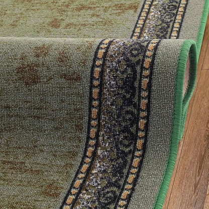Antep Rugs Alfombras Bordered Modern 2x5 Non-Slip (Non-Skid) Low Pile Rubber Backing Kitchen Area Runner Rug (Green, 2' x 5')