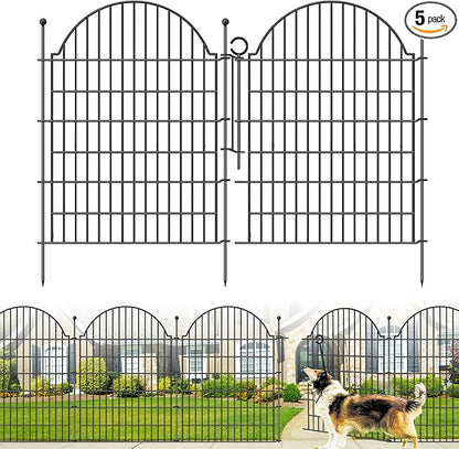 5 Panels Decorative Garden Fencing with Gate for Yard, 40in (H) x 11.8ft (L) No Dig Animal Barrier Fence, Rustproof Metal Wire Outdoor Dog Fences Panel Border with Temporary Ground Stakes