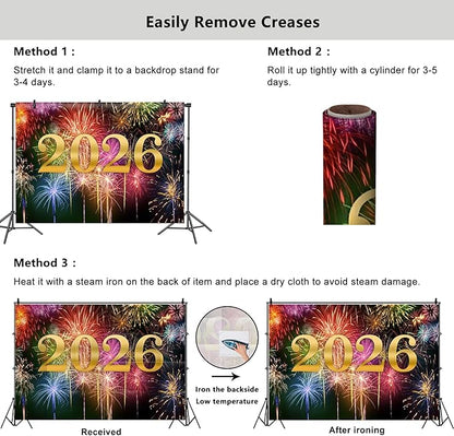 YongFoto 2026 Happy New Year Backdrop 12x8ft Glorious Night Sky Fireworks Photography Background Christmas Night Festival Carnival Family Party Banquet Decor Banner Photoshoot Wallpaper Photo Booth