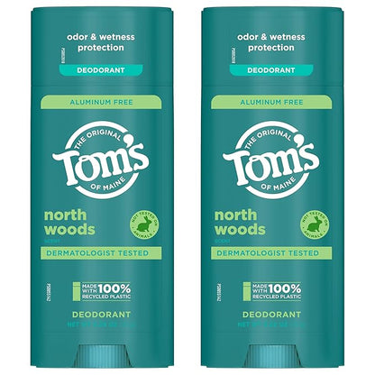 Tom’s of Maine North Woods Aluminum Free Natural Deodorant For Women & Men | Goes on Clear | Odor & Wetness Protection | Naturally Derived and Moisture-Locking Ingredients | 3.25 oz (2 Pack)