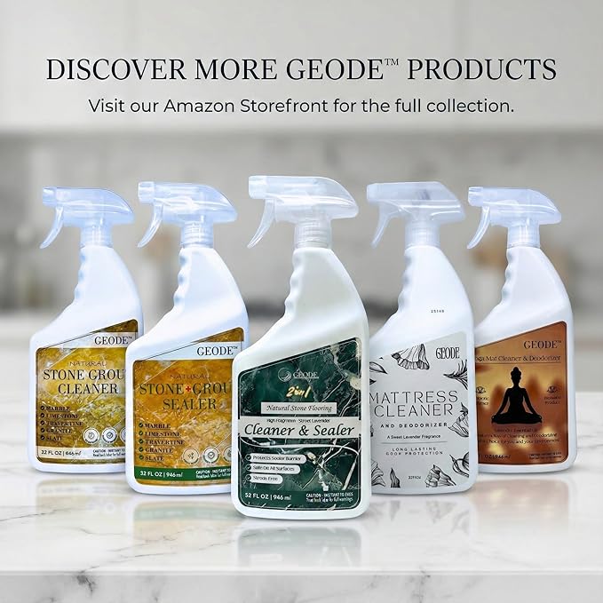 GEODE Natural Stone Grout Cleaner & Brush for tile floors - non-damaging, safe for Marble, Limestone, Travertine, Ceramic - Industrial Strength Tile, Stain Remover, Powerful Formula (32 oz)