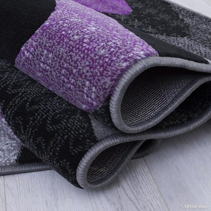 Allstar 8x10 Grey and Gainsboro Grey Modern and Contemporary Rectangular Accent Rug with Purple and Charcoal Grey Wavy Zigzag Design (7' 9" x 9' 8")