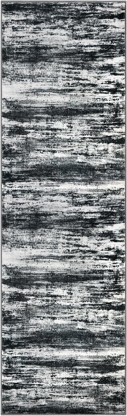 KOZYFLY Modern Abstract Hallway Runner Rug, 2.6x8 Washable Rug Runner Non-Slip Soft Striped Kitchen Runner Rugs, Black Navy Blue Grey Carpet Runner for Entryway Bathroom Laundry Room Foyer