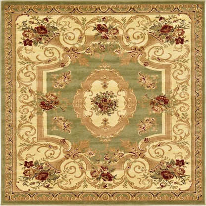 Unique Loom Versailles Collection Traditional Classic Floral Motif Area Rug (6' 0 x 6' 0 Square, Green/ Ivory)