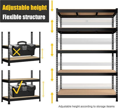PrimeZone 2 Pack Storage Shelves 48" x 24" x 72" - 5 Tier Heavy Duty Adjustable Garage Storage Shelving, Metal Storage Utility Rack Shelf Unit for Warehouse Pantry Closet Kitchen, Black