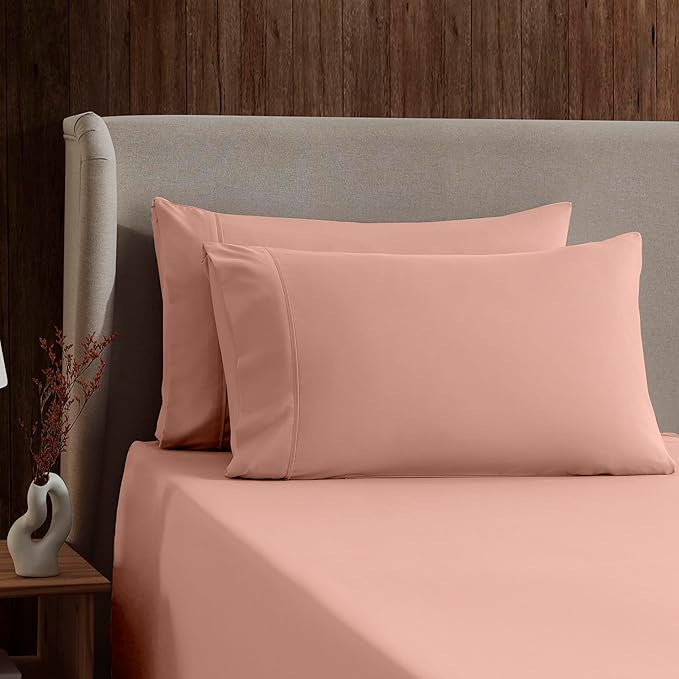 Nestl Queen Sheet Set - Luxury 1800 Ultra-Soft Microfiber Bed Sheets - Double Brushed - Deep Pockets - Easy Fit - 4 Piece Set - Bedding Sheets & Pillowcases (Queen, Peach)