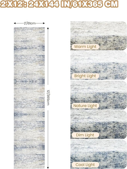 Long Hallway Runner Rug- Carpet Runners for Hallway 12ft, Anti Slip Backing Washable Rug Runner for Entrance, Living Room, Soft Low Pile Mordern Rug Runner(2'x12', Blue/Brown/Ivory)