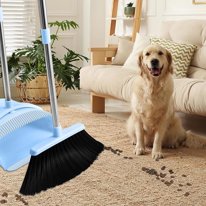 Broom and Dustpan Set, House Broom for Sweeping Indoor Collapsible Broom with Dust Pan Combo Set for Home Office Kitchen Lobby Floor Pet Hair