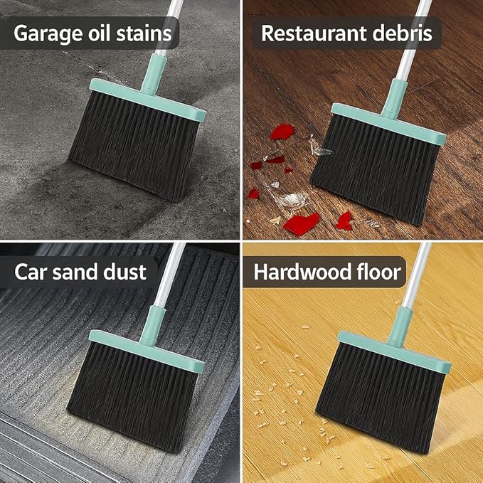 Broom and Dustpan Set – Heavy-Duty Broom and Dustpan for Home Cleaning Tool, Dustpan and Broom with Handle, Outdoor Broom and Dustpan Set • Your Home Essentials (Green)