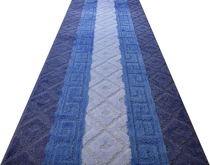 Custom Cut Hallway Runner Rug, Slip Resistant, 31 Inch Wide X Your Choice of Length, Meander Blue, 31 Inch X 6 feet
