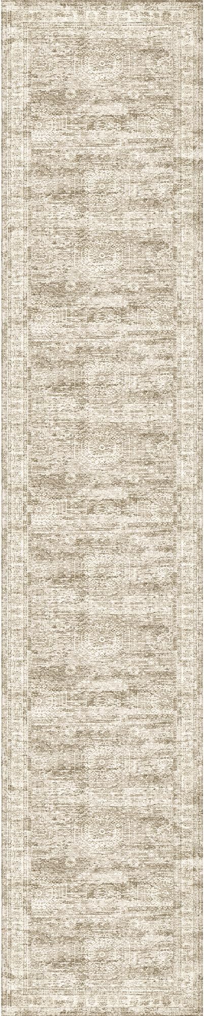 Washable Runner Rug 2.5x12, Non-Slip Long Bathroom Rugs Runner for Kitchen, Living Room, Bedroom, Soft Vintage Washable Rug for Entryway, Thin Floor Mat for Dining Room(2.5'x12', Brown/Ivory)